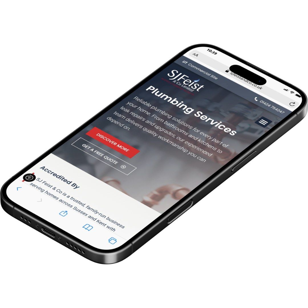 The SJ Feist & Co website, designed by MARS, on a phone
